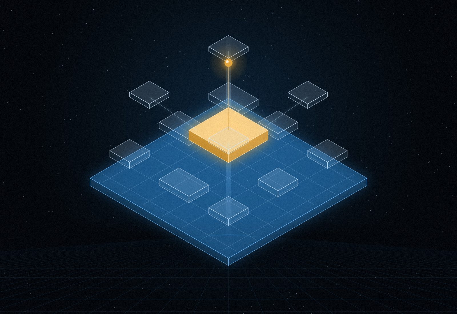 Illustration of business application modules stacked on a shared data foundation