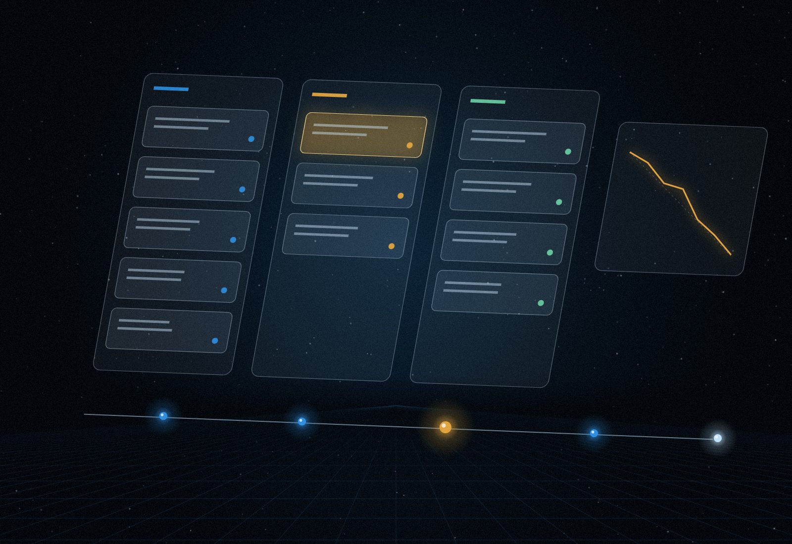 Illustration of a sprint board, burndown chart, and milestone timeline